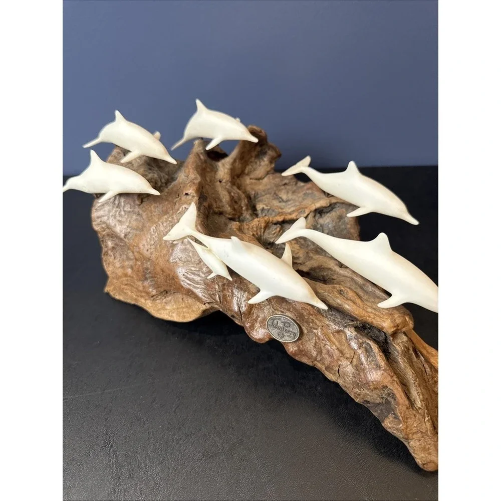 John Perry Pod Of‎ 7 Dolphins On Wood.